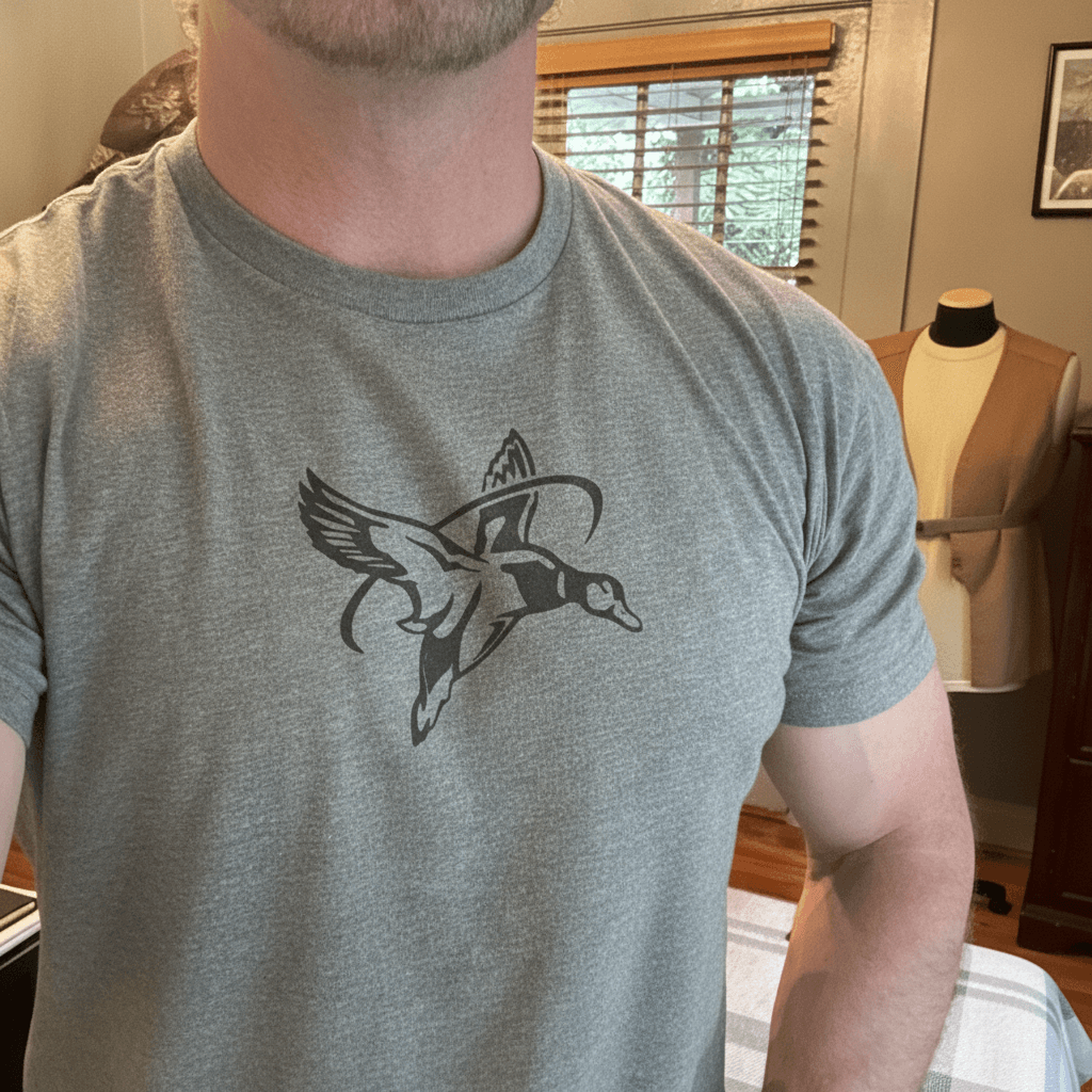 Heather gray tee with the duck mark printed center chest