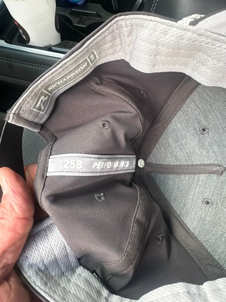 Inside of charcoal cap showing Richardson 258 taping